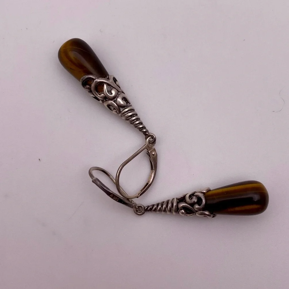 Sterling silver tigereye earrings - Picture 3 of 4